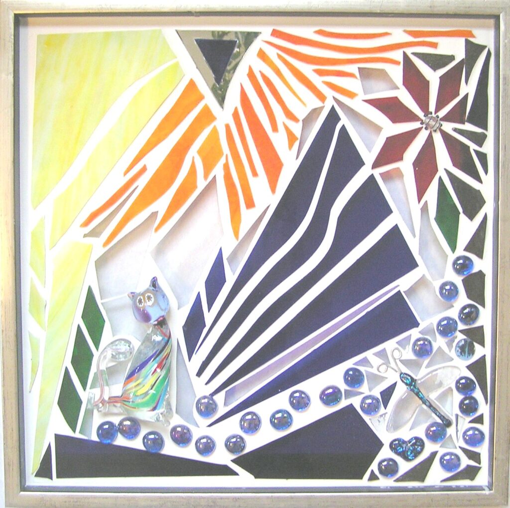 Mosaik str. 40*40 cm, kunstmosaik, mosaikkunst, Glaspatch, Mette Enøe, glaskunst, glaskunst udstilling, glaskunst galleri. galleri, kunstudstilling